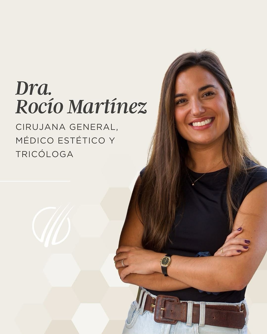 Retrato de la Dra. Rocío Martínez Mojarro, cirujana general, médico estético y tricóloga